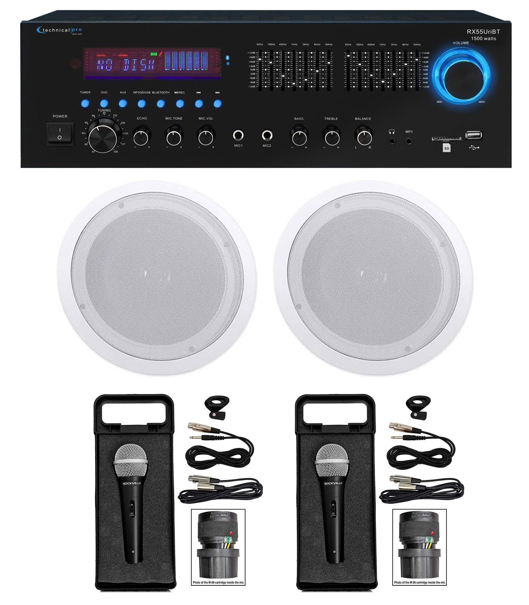 Technical Pro Home Karaoke Machine System w/ Bluetooth+(2) 8" Ceiling