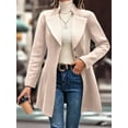 thumbnail image 4 of Women Winter Wool Blend Camel Mid-Long Coat - Singular-Breasted Lapel Jacket Outwear Apricot S, 4 of 9