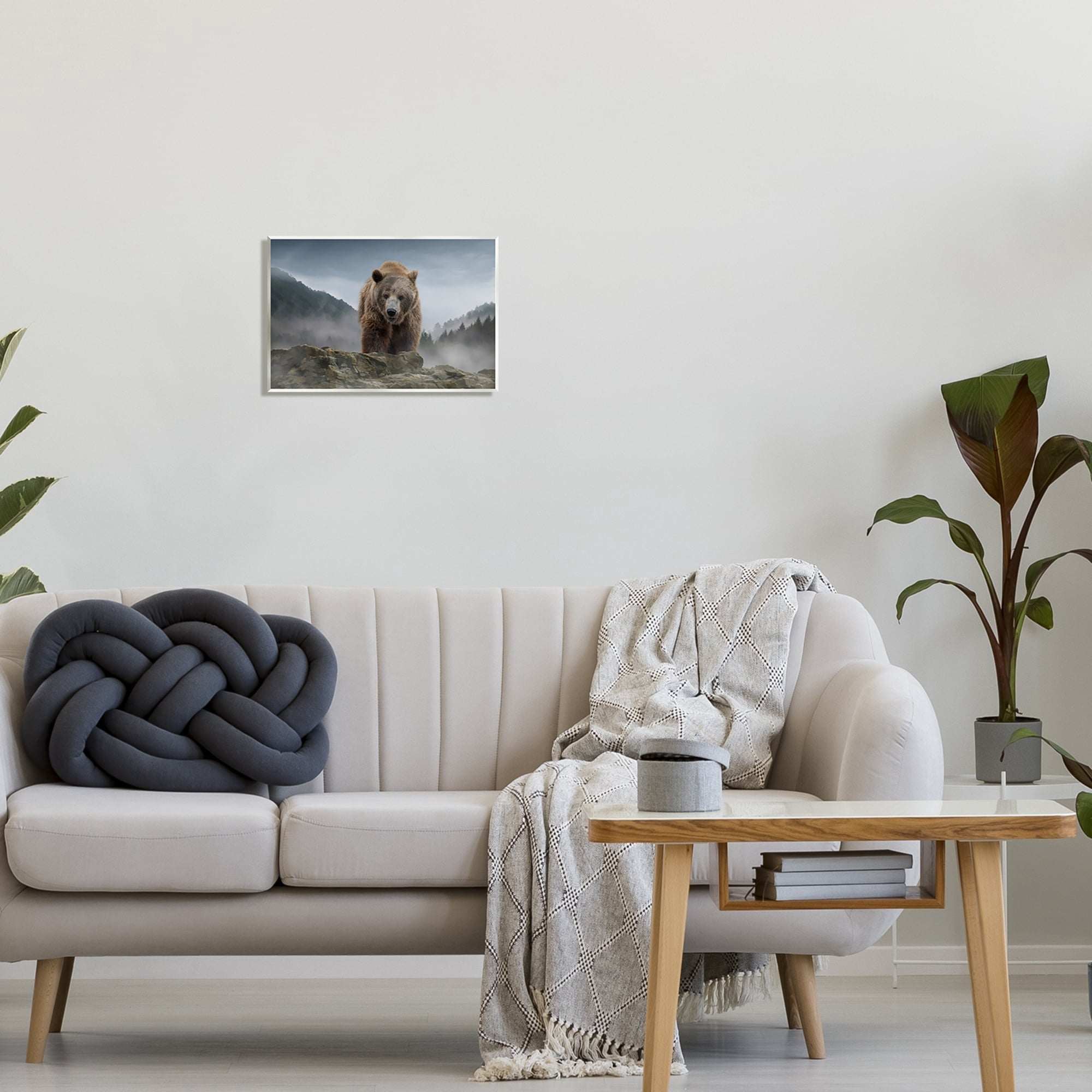 Stupell Industries Roaring Brown Grizzly Bear Rocky Mountain Top View Graphic Art Unframed Art Print Wall Art, Design by Kelley Parker