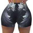 thumbnail image 2 of Balery Elegant Feathered Floral Wings Pantalones cortos de entrenamiento estampados para mujer, sin costuras, ajustados, para gimnasio, yoga, correr, deportes, ejercicio activo, fitness.-Medium, 2 of 8