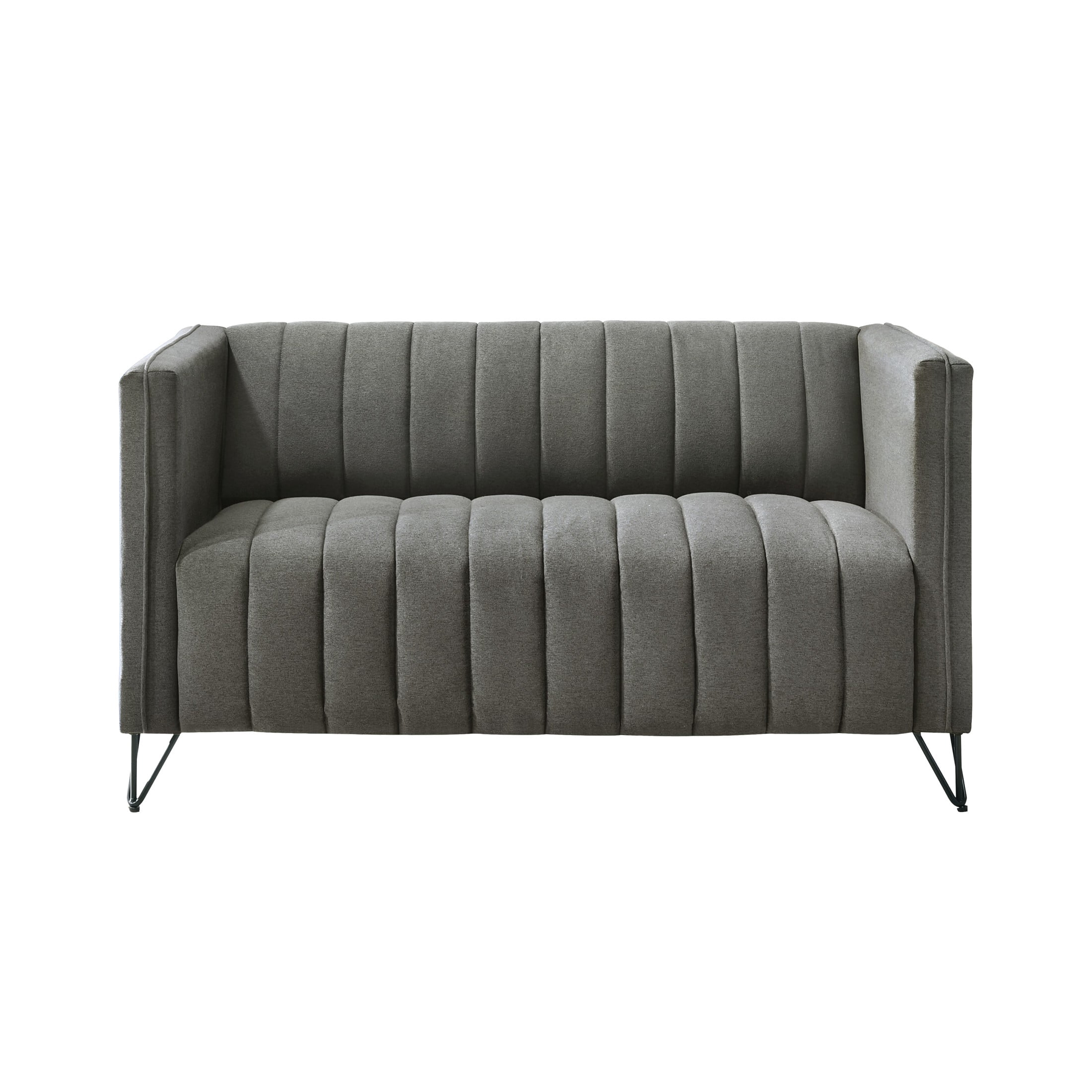 Home Design Kurtis 2-Piece Living Room Set with Square Arm Loveseat and Sofa, Channel-Tufted Upholstery, Gray