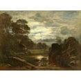 thumbnail image 2 of Franz Rumpler 14x11 Black Ornate Wood Framed Double Matted Museum Art Print Titled: Pond Landscape with Jetty and Hut in the Moonlight, 2 of 5