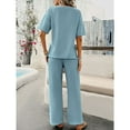 thumbnail image 2 of SWSMCLT Women's Summer 2 Piece Outfit 2 Piece Knit Spring Fall Lounge Set Short Sleeve Sweater Wide Leg Pant Suits Casual Cozy Blue X-Large, 2 of 5