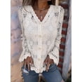 thumbnail image 4 of Cutout Embroidered V-Neck Button Long Sleeve Top, Hollow Half Sleeve Cardigan Apricot L, 4 of 8