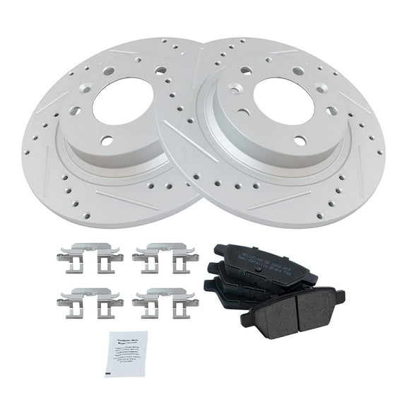 TRQ Rear Semi-Metallic Brake Pad & Performance Drilled Slotted Coated Rotors