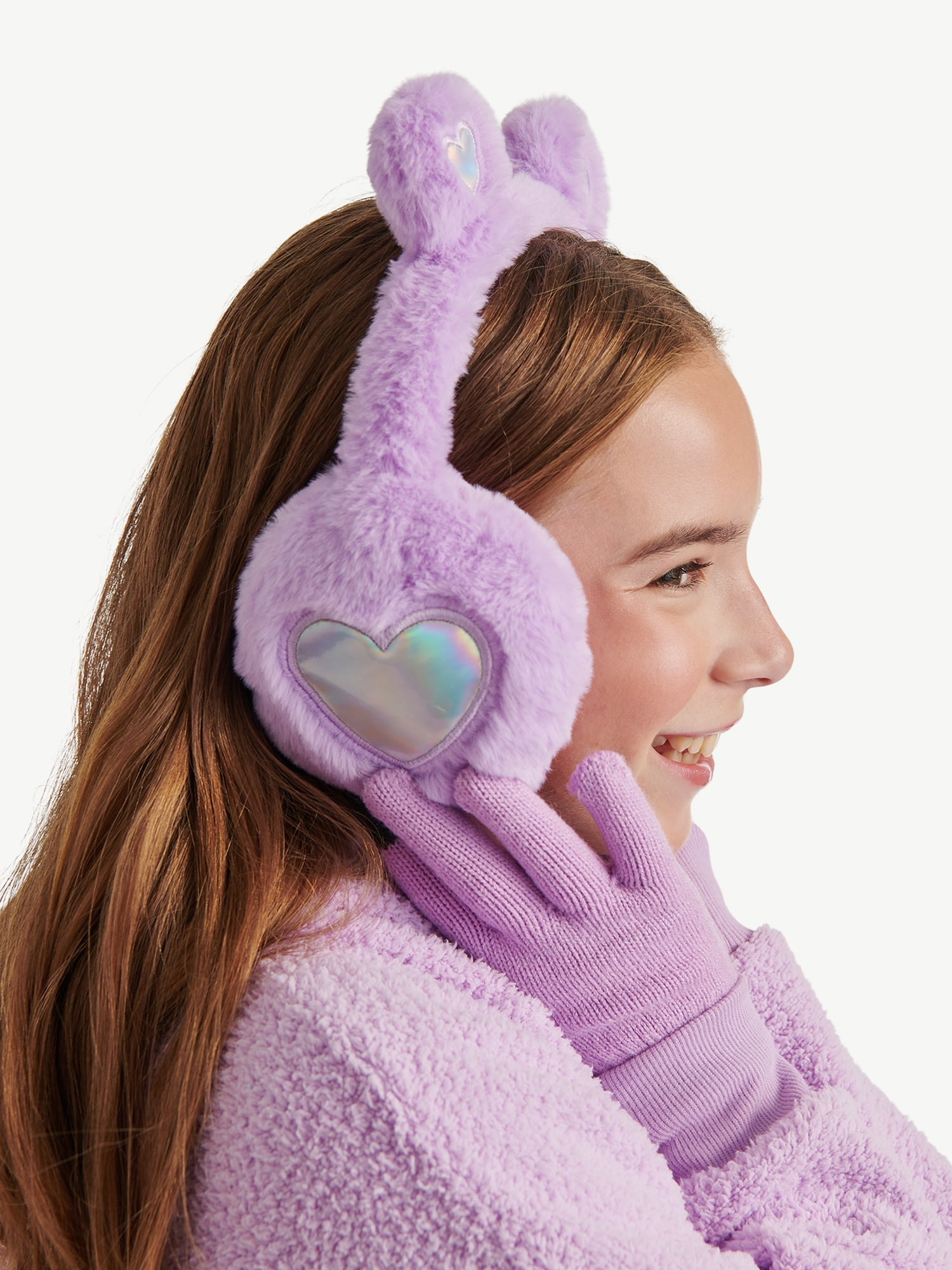 Justice Girls Faux Fur Earmuff and Glove Set, Purple