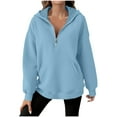 thumbnail image 2 of CQONEPT Women's Hoodies Half Zip Sweatshirts Lounge Solid Color Pullover Fall Fashion Clothes with Pockets Light Blue L, 2 of 6