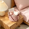 thumbnail image 6 of Hyknon Quilted Storage Basket, Cute Dots Cherry Roses Heart Prints Decorative Storage Boxs with Bow, Boho Car Organizer Bin, Round /Square Makeup Storage Basket for Women Bedroom Vanity Closet Home, 6 of 7