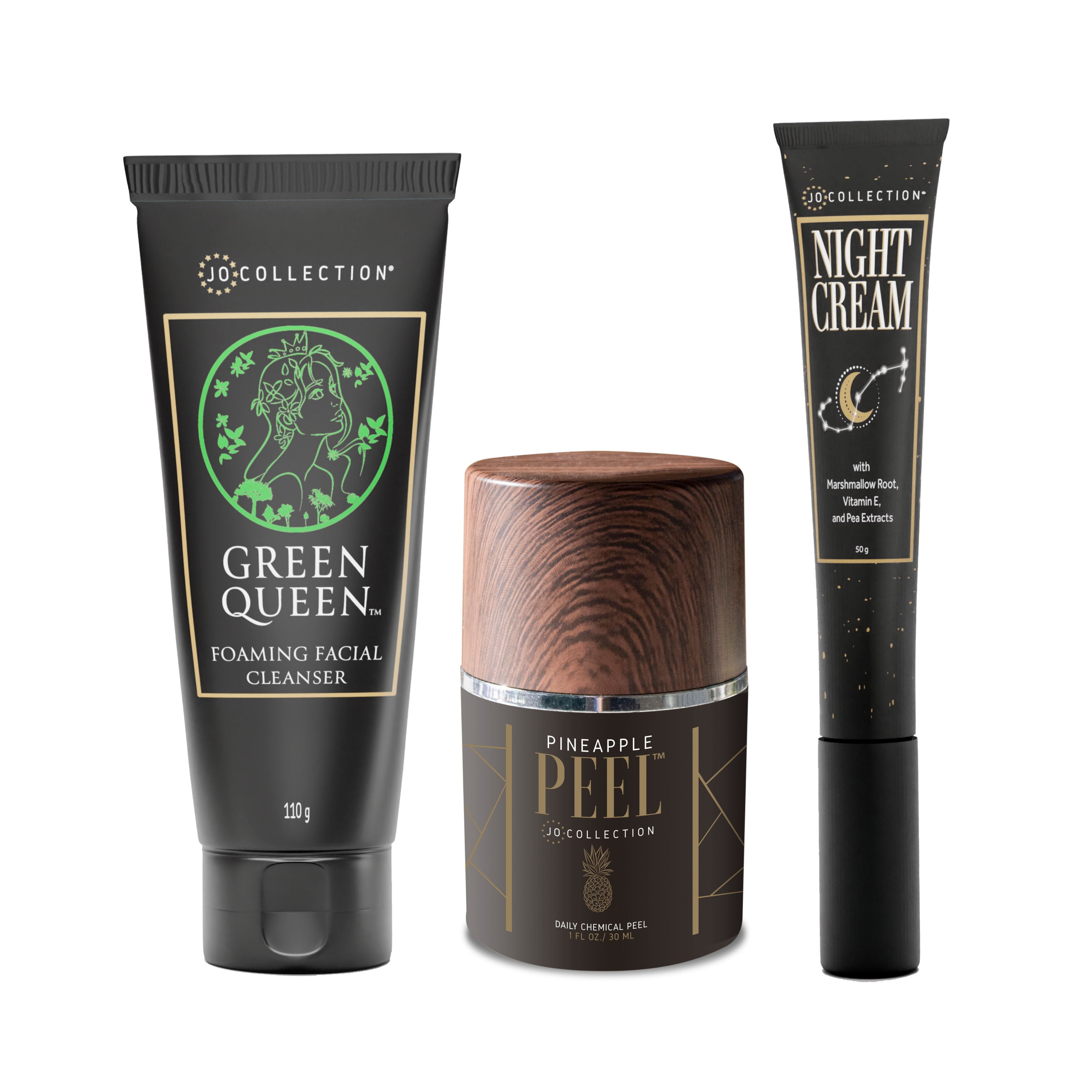 Jo Collection Skincare Set with pineapple Peel, Night Cream and Green Queen Face wash