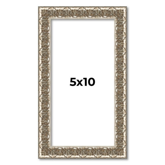 5x10 Frame Silver Versailles Ornate Solid Wood Picture Frame | 1 Inch Moulding Width | Interior