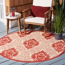 Safavieh Courtyard Jessie Damask Indoor/Outdoor Area Rug, Natural/Red, 6'7" x 6'7" Round