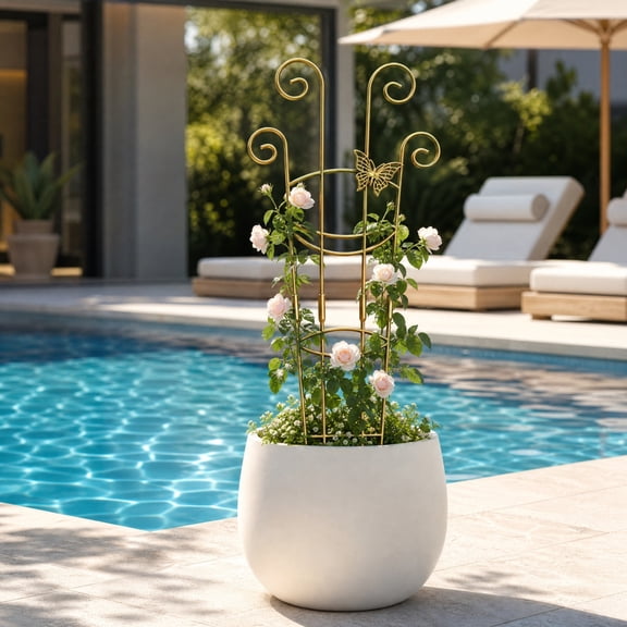 Trellis for Climbing Plants Indoor 1 Pack 23.6 Inch, Rustproof Metal Garden Trellis for Potted Plants, Houseplant Support Indoor Outdoor for Ivy Pothos Monstera Hoya Flower Vines (Gold)