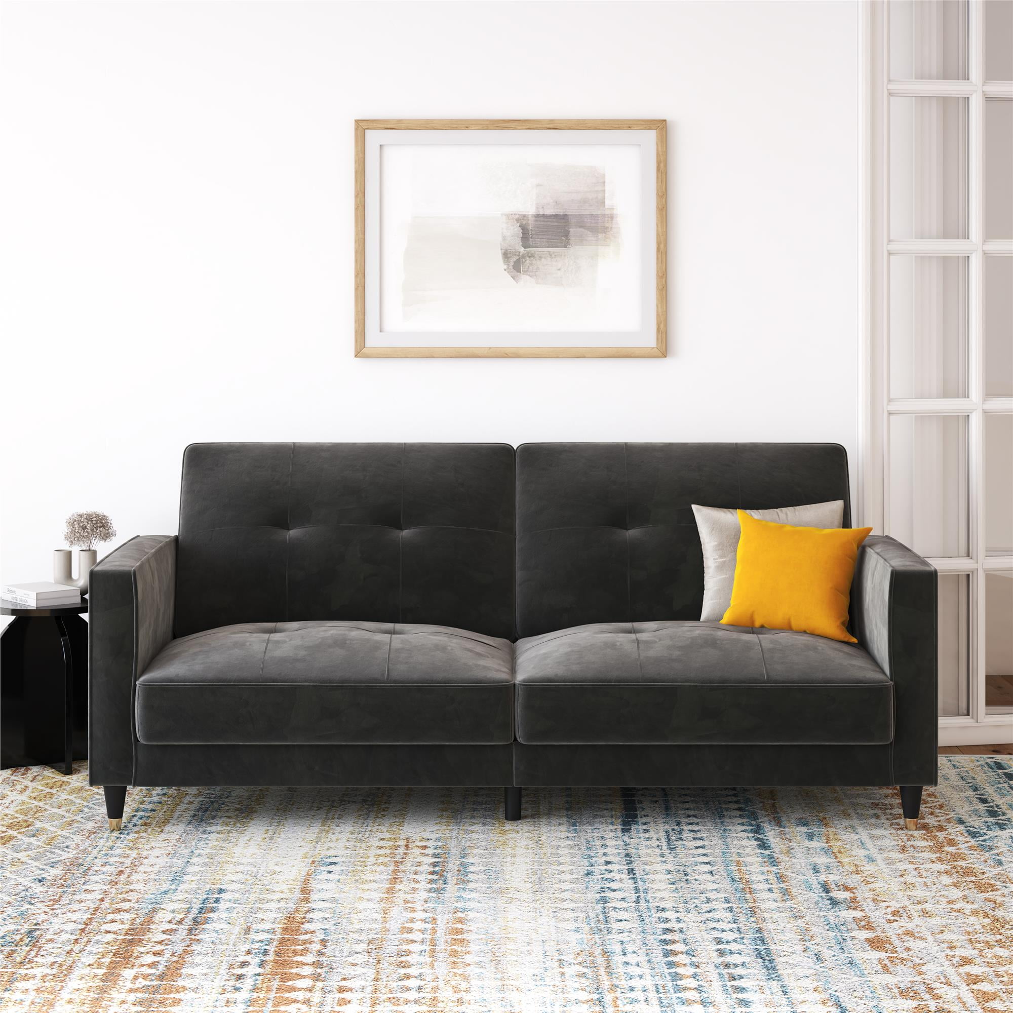 DHP Penelope Pin Tufted Futon, Dark Gray Velvet
