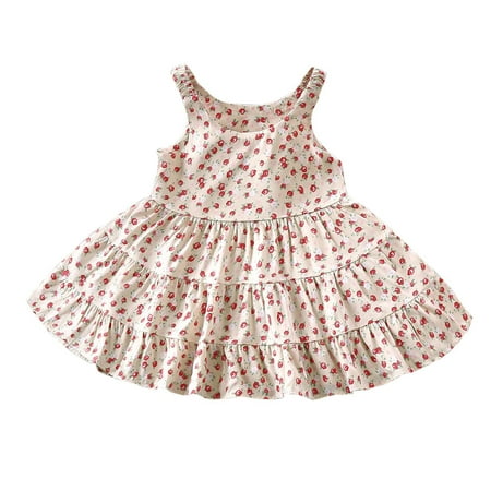 

Summer Dresses For Girls Toddler Dress Thin Style Suspender Dress Breathable With Cute Red Cartoon Floral Pattern For 4-5 Years