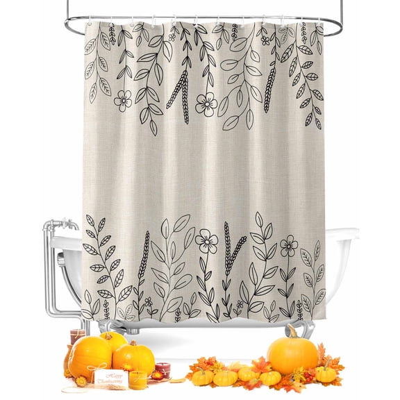 Fall Shower Curtain Floral Bathroom Curtains with Hooks, Waterproof Fabric Flower Leaf Branch Linen Thanksgiving Bath Shower Curtains Set for Bathroom Bathtubs Decor 36x72 Inch