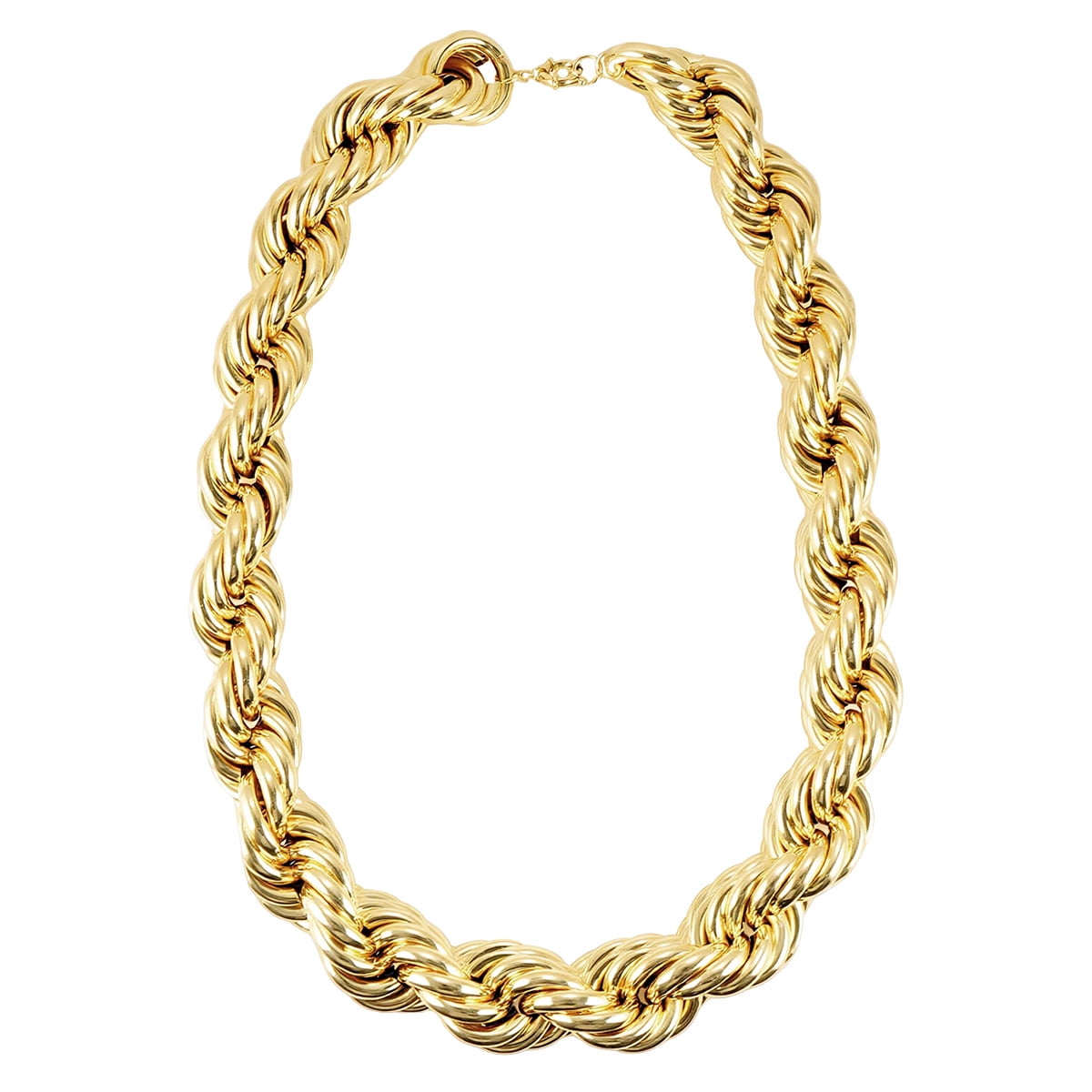 Hip Hop Big Gold Rope Copper Tube Twist Chain Necklace, 30 Inch Heavy Rope Design, 80s/90s Party Vintage Bling Jewelry for Men and Women