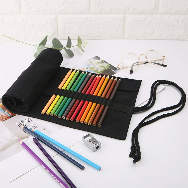 Black Color School Pencil Case Roller 36/48/72 Holes Canvas Roll Up M –  AOOKMIYA