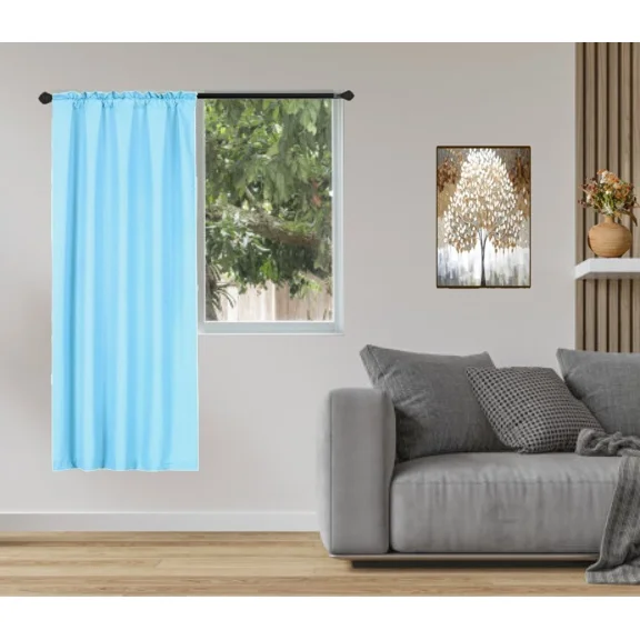 Gorgeous Home Linen 1-Piece 70% Blackout Rod Pocket Solid Window Curtain Panel With Lined Backing 35" X 63" R64 Light Blue