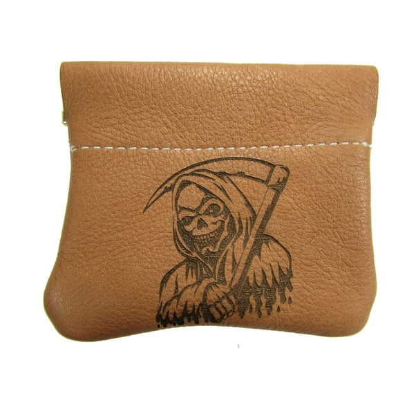 Leather Grim Reaper Squeeze Coin Pouch Change Purse USA Made