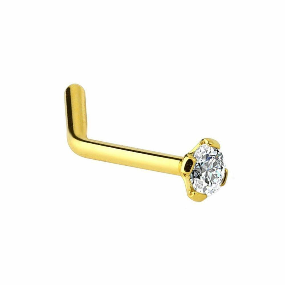 Nose Ring 14k Gold Nose Ring Clear CZ  14k Yellow Gold 