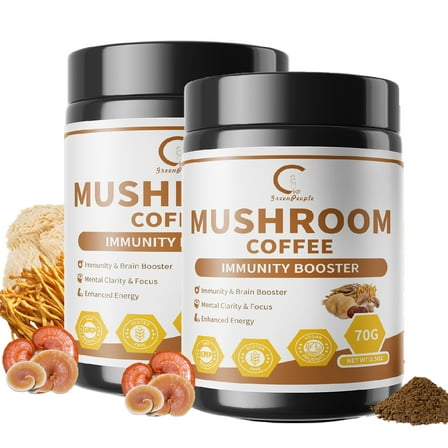 Mushroom Coffee Powder, Organic Instant Coffee, Mushroom Blend Complex Supplement for Focus & Memory,Brain, 2.5Oz(70g)