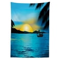 thumbnail image 3 of Ambesonne Sea Tablecloth Rectangular Table Cover, Calm Sunrise Fishing Boat, 60"x90", Azure Blue Orange, 3 of 4