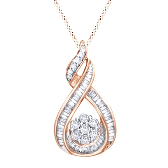 AFFY White Natural Diamond Wrapped Flower Pendant In 10K Rose Gold (1 Cttw)