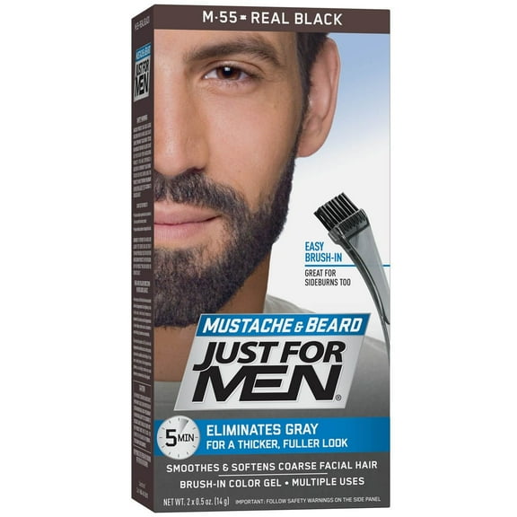 Just For Men Color Gel Mustache and Beard, M-55 Real Black, 1 Each, 2 Pack