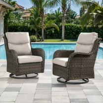 Planntonneo Wicker Patio Chairs Set of 2, Outdoor High Back Swivel Glider Rocking Chairs with 5'' Thick Beige Cushions for Porch Balcony Backyard