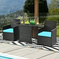 thumbnail image 3 of Costway  3PCS Patio Rattan Furniture Set Cushion Sofa Armrest Garden Turquoise, 3 of 12