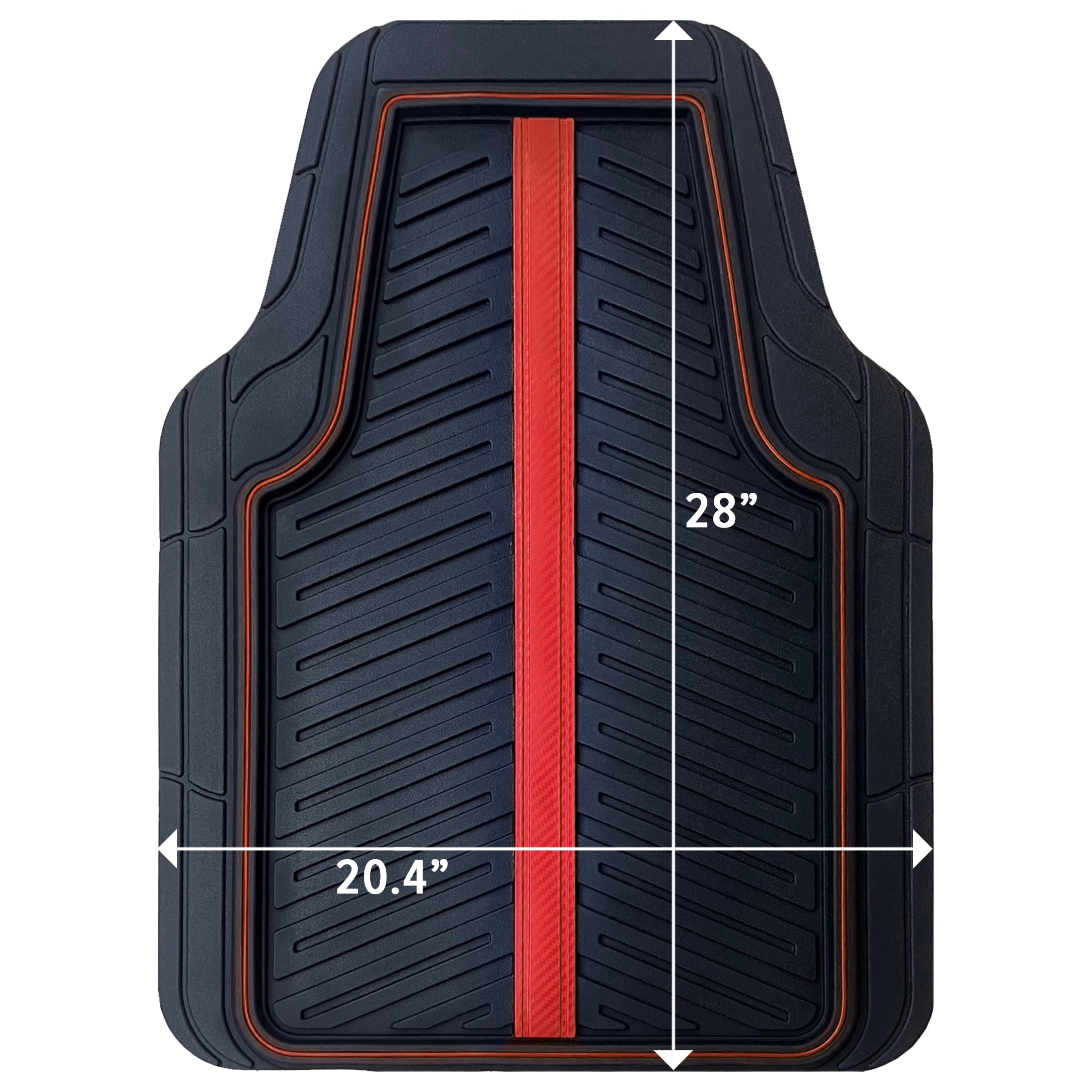 Rally 4-Piece Black with Red Carbon Fiber Stripe & Piping All-Weather Rubber Floor Mat Set – Heavy Duty Universal Trim-to-Fit Car, SUV & Truck Mats