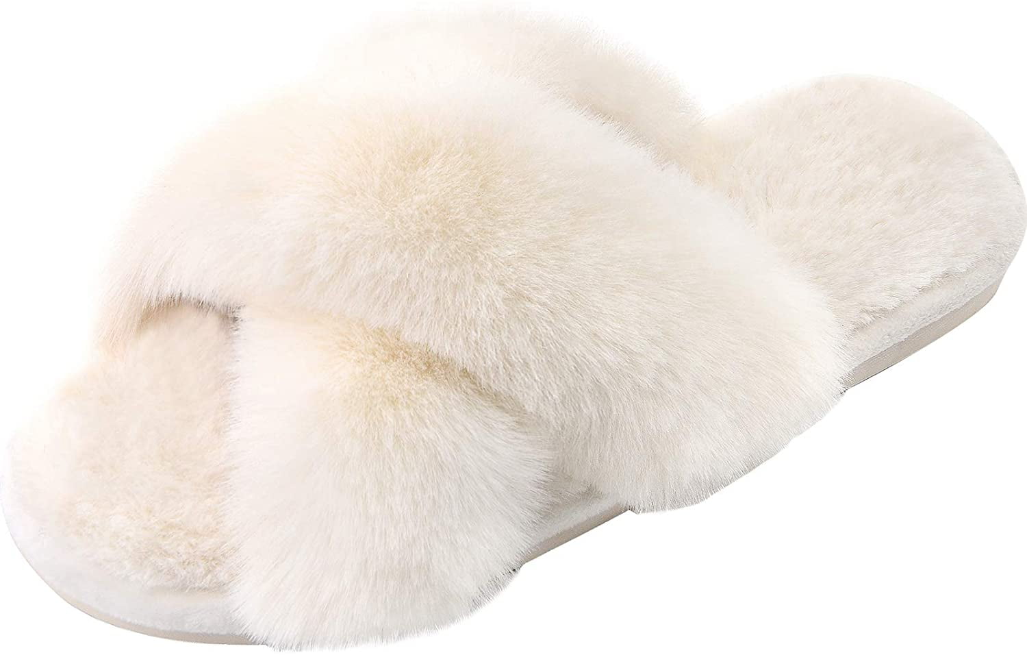Women/'s Cross Band Slippers Soft Plush Furry Cozy Open Toe House Shoes Indoor Outdoor Faux Rabbit Fur Warm Comfy Slip On Breathable