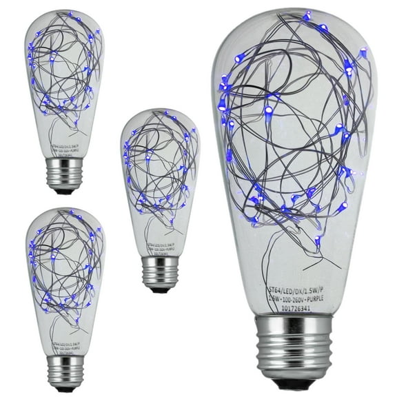 Diodesy- Pack of 4 ST64/LED/DX/1.5W/B ST64 Fairy String Light Bulb, LED Blue Edison Style Bulb, 1.5 Watts, Clear Glass Decorative Bulbs for Pendants and Sconces, E26 Medium Base, CRI60, 20000hr