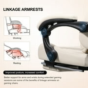 Gtplayer Pro Gaming Chair with Footrest, Dual Bluetooth 5.1 Speakers PVC Leather Recliner, Ivory