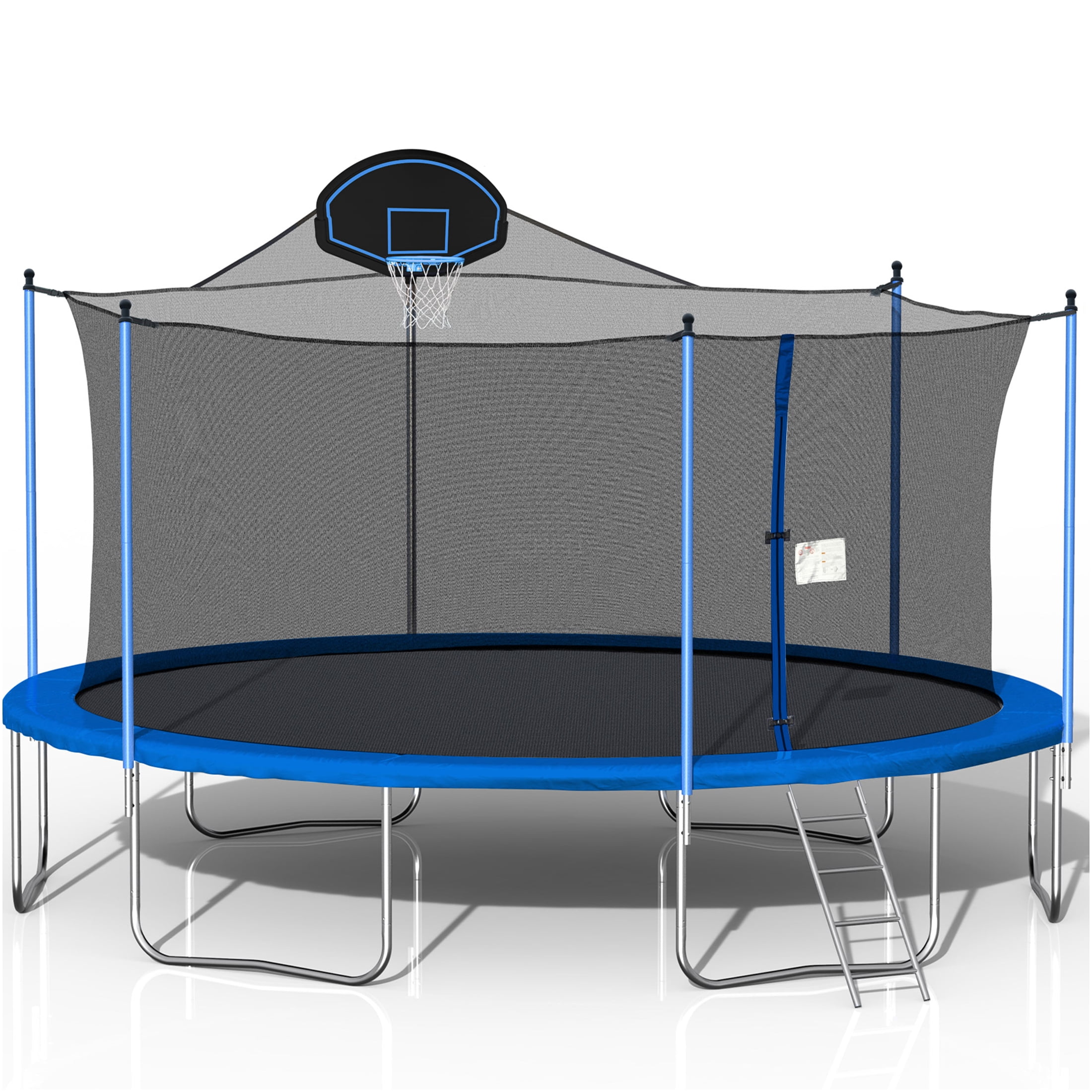 JERFIT 16ft Trampoline with Basketball Hoop, Safety Enclosure Net, Double-Sided Color Cover & Ladder for Outdoor Family Fun