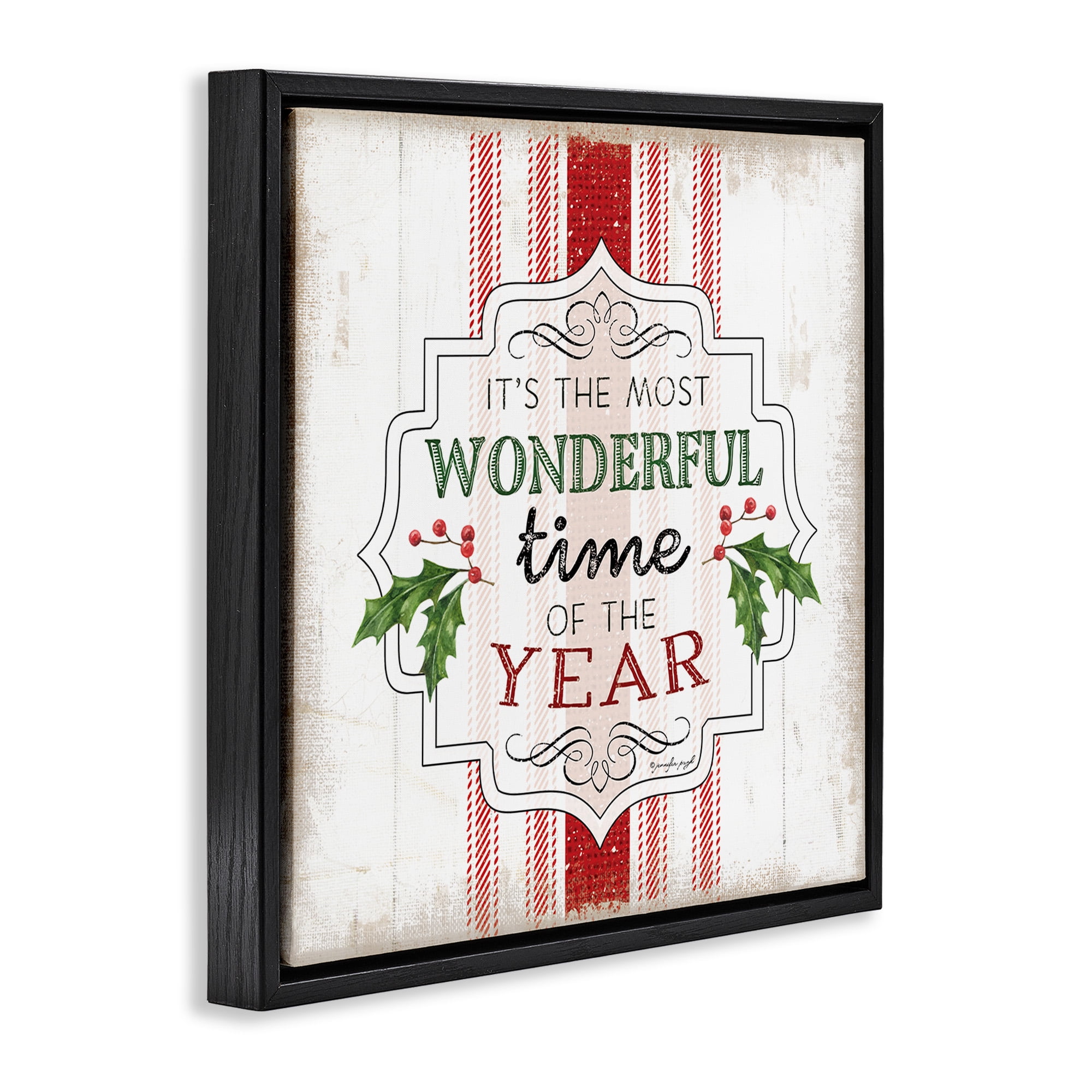 Stupell Industries Festive Holiday Rustic Stripes Inspirational Painting Black Floater Framed Canvas Art Print Wall Art, 18 x 18