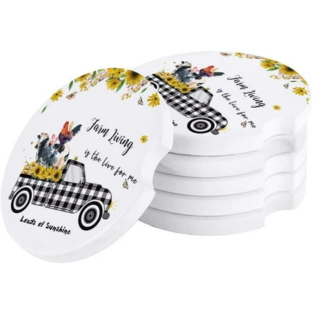 

KXMDXA Farm Retro Truck and Sunflower Set of 4 Car Coaster for Drinks Absorbent Ceramic Stone Coasters Cup Mat with Cork Base for Home Kitchen Room Coffee Table Bar Decor