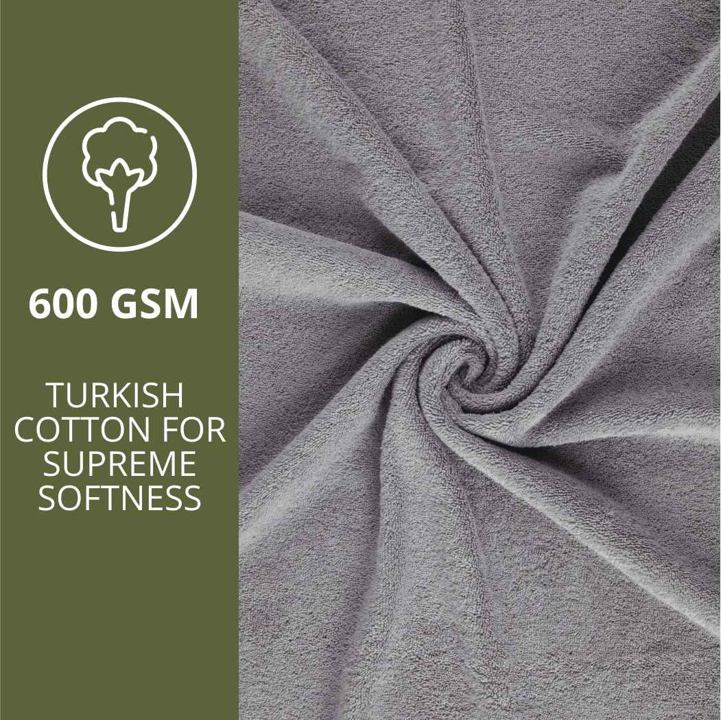 HOME ESSENTIALS Set of 6 Turkish Hand Towels for Bathroom 100% Cotton, 600 GSM Soft Touch, Fluffy, Easy Dry, Luxurious, Comfortable, Sustainable Turkish Towel 16"x30" Grey