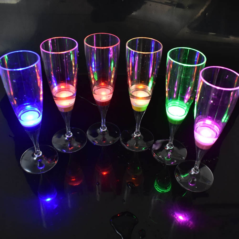 6 Pcs LED Light Up Champagne Glasses Flutes Wine Cocktail Wedding Bar Glasses 