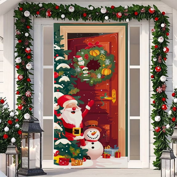 putnchl Christmas Door Cover Decoration Front Door Backdrop Window Cover House Santa Elves Christmas Outdoor Sign for Home Wall Indoor Party Decorations 78 x 35 Inches