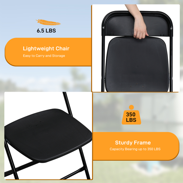 Alvantor Black Folding Chairs Set for Home, Office, and Events - 350lbs Capacity, Pack of 10