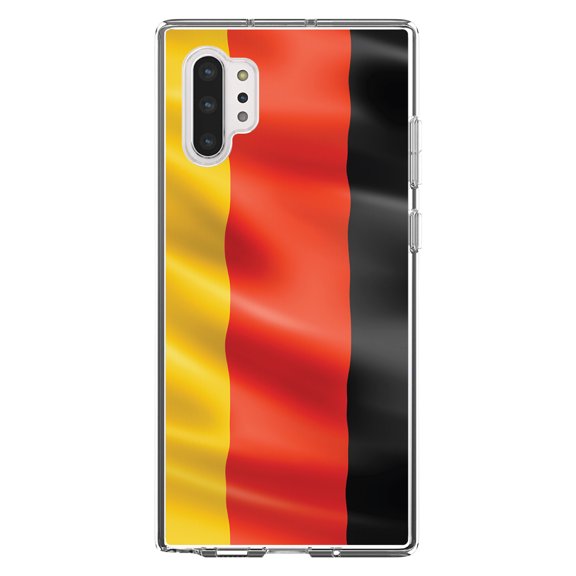 DistinctInk Clear Shockproof Hybrid Case for Galaxy Note 10 PLUS (6.8" Screen) - TPU Bumper, Acrylic Back, Tempered Glass Screen Protector - Germany Waving Flag