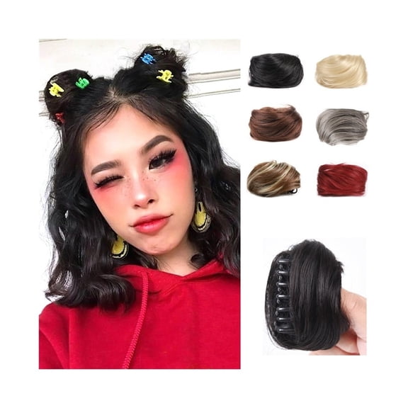 Space Buns Hair Pieces Synthetic Claw Clip in Mini Hair Scrunchies Extension