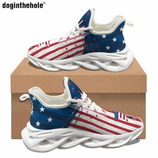 Doginthehole - Zapatos casuales de verano para mujer, diseño artístico, estampado de bandera estadounidense, zapatillas deportivas para correr al aire libre, zapatillas clásicas con cordones para homb
