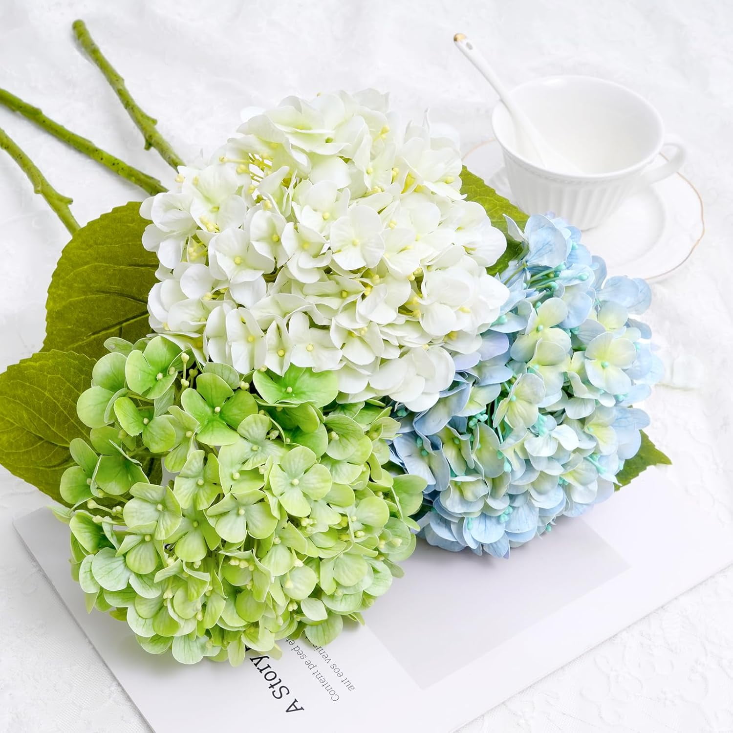 Waipfaru 4Pcs Hydrangea Artificial Flowers,20" Faux Hydrangea Flower with Stems,Full Latex Real Touch Hydrangea Flowers for Office Home Party Wedding Decor(Blue)