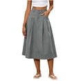 thumbnail image 2 of WQNVRNR Womens Max Skirt- Pleated Casual Zip Button Elastic Waist Summer A-Line Long Skirts Gray Size S, 2 of 7
