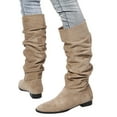 thumbnail image 3 of Women's -High Boots Casual Long Flat Fashionable Solid Color Flock Pointed Toe Wrinkled Design for Stylish Comfort, 3 of 9