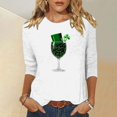thumbnail image 2 of Yxbdin Womens St Patricks Day T Shirts 3/4 Sleeve Hat Wine Glass Graphic Tees Holiday Crew Neck Shirt Irish Shamrock Tops White XL, 2 of 8