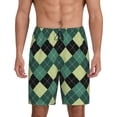 thumbnail image 2 of Rocae Green Squares for Men's Soft Sleep Pajama Shorts, Waistband and Pockets, 2 of 9