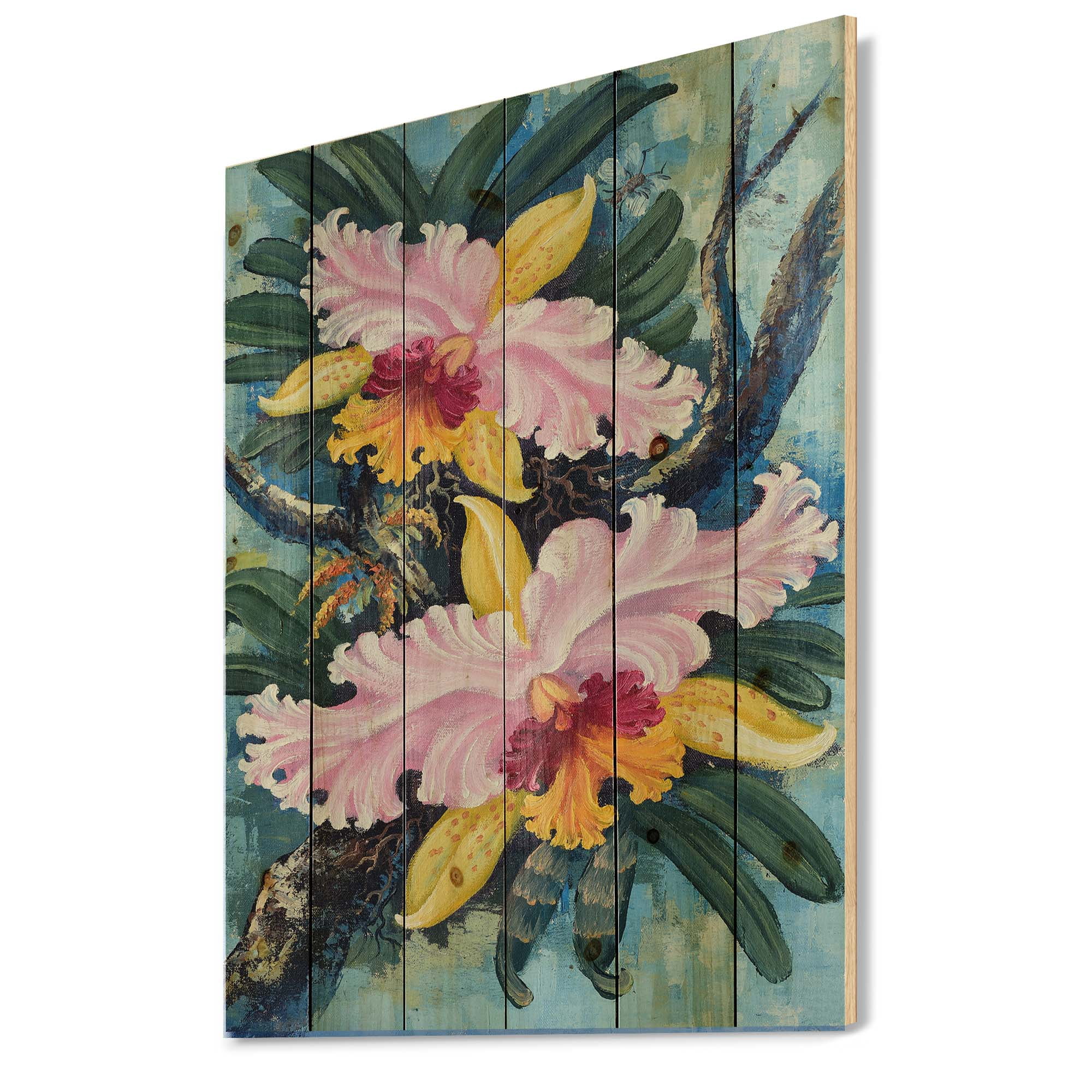 Designart 'Ancient Forest Orchids I' Traditional Print on Natural Pine Wood
